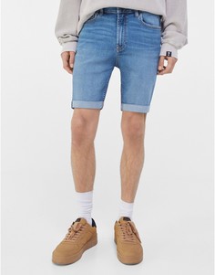 Синие джинсовые шорты очень зауженного кроя Bershka-Голубой