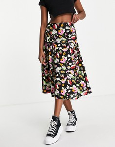 Юбка миди с цветочным принтом и защипами ASOS DESIGN-Разноцветный
