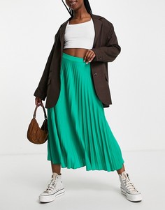 Трикотажная плиссированная юбка миди зеленого цвета ASOS DESIGN-Разноцветный