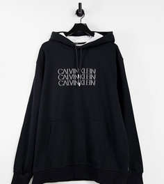 Черный худи с тройным логотипом на груди в центре Calvin Klein Big & Tall-Черный цвет