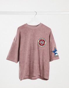 Длинная махровая oversized-футболка с вышивкой на груди и рукаве ASOS DESIGN-Фиолетовый цвет