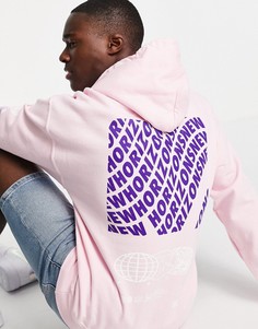 Oversized-худи розового цвета с принтом "Horizon" Topman-Розовый цвет