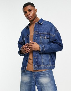 Джинсовая oversized-куртка винтажного темно-выбеленного оттенка ASOS DESIGN-Голубой
