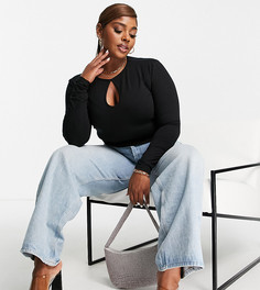 Черный топ с длинными рукавами и вырезом-каплей ASOS DESIGN Curve-Черный цвет