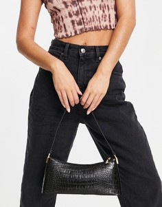 Черная сумка на плечо с крокодиловым эффектом ASOS DESIGN-Черный цвет