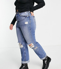 Моделирующие джинсы в винтажном стиле с необработанным краем River Island Plus Carrie-Голубой