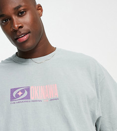 Зеленая окрашенная oversized-футболка с принтом New Look Okinawa-Зеленый цвет