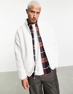 Плюшевая спортивная куртка в стиле oversized из искусственного меха кремового цвета ASOS DESIGN-Светло-бежевый цвет