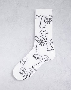 Белые спортивные носки с принтом лиц в рукописном стиле ASOS DESIGN-Белый