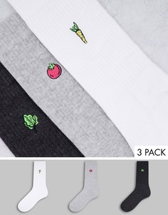 Набор из 3 пар спортивных носков с вышивками овощей ASOS DESIGN-Разноцветный