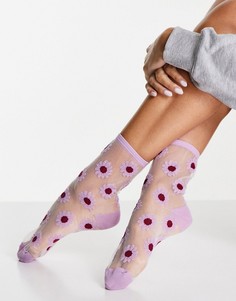 Сиреневые носки с цветочным узором Monki Tinna-Фиолетовый цвет