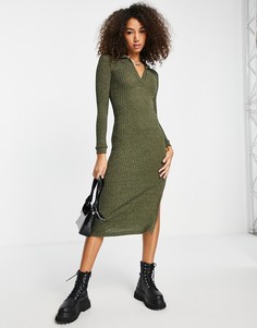 Платье-рубашка миди цвета хаки с окраской шенье Topshop-Зеленый цвет