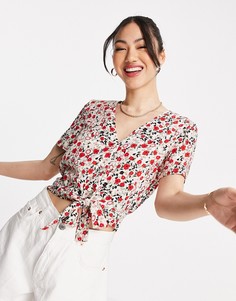 Розовая блузка с завязками спереди и цветочным принтом Vero Moda-Многоцветный
