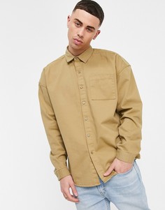Коричневая oversized-рубашка из саржи New Look-Коричневый цвет