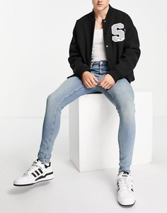 Светлые выбеленные джинсы с напылением Topman-Голубой
