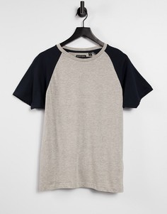 Футболка с круглым вырезом и рукавами реглан в сером и темно-синем цвете Brave Soul-Серый