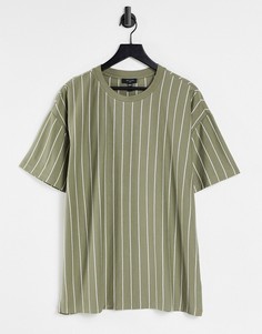 Oversized-футболка в полоску цвета хаки New Look-Зеленый цвет