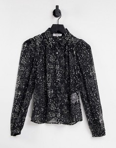 Прозрачная рубашка черного цвета с цветочным принтом Morgan-Разноцветный