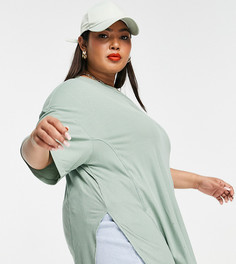 Бирюзовая футболка в стиле oversized в рубчик с разрезами по бокам и декоративными строчками ASOS DESIGN Curve-Зеленый цвет