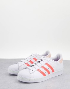 Белые кроссовки с розовыми полосками adidas Originals Superstar-Белый