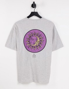 Серая oversized-футболка из смесового органического хлопка с принтом луны на спине Selected Homme – эксклюзивно для ASOS-Серый