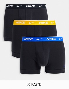 Набор из 3 черных боксеров-брифов из эластичного хлопка с цветным поясом Nike-Черный цвет