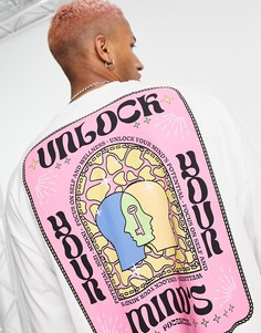Белая oversized-футболка с принтом на спине ASOS DESIGN-Белый