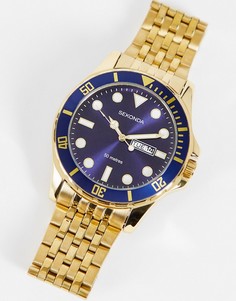 Золотистые наручные часы-браслет в стиле унисекс с синим циферблатом Sekonda-Золотистый