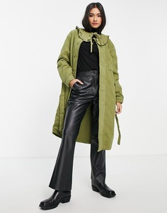 Стеганая куртка-рубашка в стиле oversized зеленого оттенка хаки со съемным воротником с оборкой Waven Sigvor-Зеленый цвет