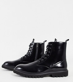 Черные ботинки из лакированной искусственной кожи на шнуровке с петлей из тесьмы на заднике ASOS Unrvlld Spply-Черный цвет