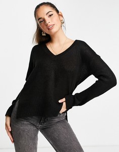 Черный джемпер с V-образным вырезом и удлиненной спинкой Brave Soul Quartz-Черный цвет