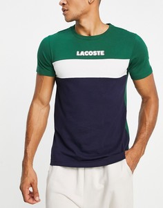 Футболка в стиле колор блок Lacoste Sport-Зеленый цвет
