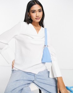 Блузка цвета слоновой кости с длинными рукавами и шалевым воротником ASOS DESIGN-Белый