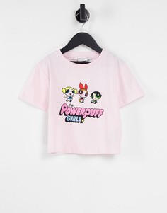 Розовая oversized-футболка укороченного кроя с принтом из сериала «Суперкрошки» ASOS DESIGN-Розовый цвет