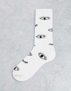 Белые спортивные носки с рисунком подмигивающего глаза ASOS DESIGN-Белый