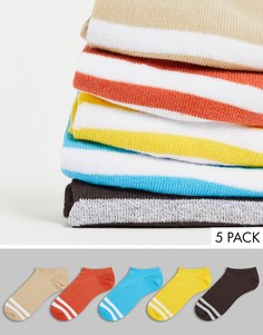 Набор из 5 пар спортивных носков в осенних тонах с полосками ASOS DESIGN-Разноцветный