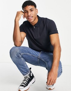 Темно-синяя футболка поло на молнии с воротником в рубчик Jack & Jones Premium-Темно-синий
