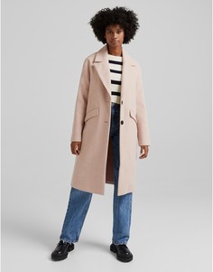 Розовое пальто строгого кроя Bershka-Розовый цвет