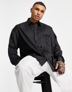 Черная атласная рубашка в стиле oversized с ассиметричным нижним краем на спине ASOS DESIGN-Черный цвет