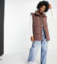 Утепленный жилет шоколадного цвета в стиле oversized Stradivarius-Коричневый цвет