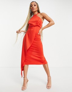 Красное платье миди с вырезом-борцовкой, открытой спиной и драпировкой ASOS DESIGN-Красный