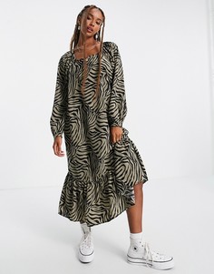 Платье мидакси с пышными рукавами и звериным принтом Vero Moda-Разноцветный