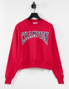Красный свитшот свободного кроя с большим логотипом в университетском стиле Champion