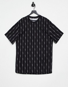 Черная футболка в тонкую полоску в стиле "casual" с короткими рукавами Topman-Черный цвет