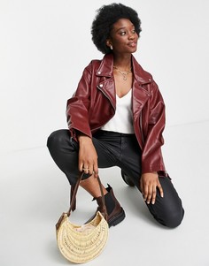 Бордовая удлиненная байкерская куртка из искусственной кожи в стиле oversized ASOS DESIGN-Светло-бежевый цвет