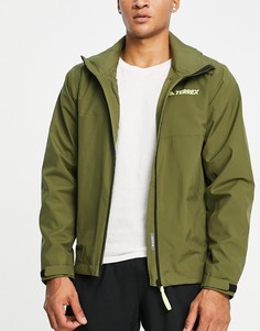 Двухслойная куртка цвета хаки с капюшоном adidas Terrex Multi RAIN.RDY Primegreen-Зеленый цвет