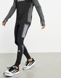 Черные леггинсы для бега с серыми вставками в стиле колор блок adidas Running-Черный цвет