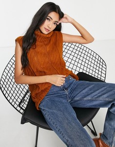 Коричневый вязаный жилет со свободным воротом и узором «косы» ASOS DESIGN-Коричневый цвет