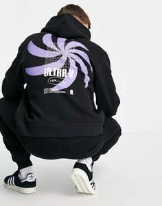 Худи черного цвета с графическим принтом вихря Topman-Черный цвет
