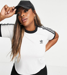 Белая футболка с 3 полосками adidas Plus-Белый